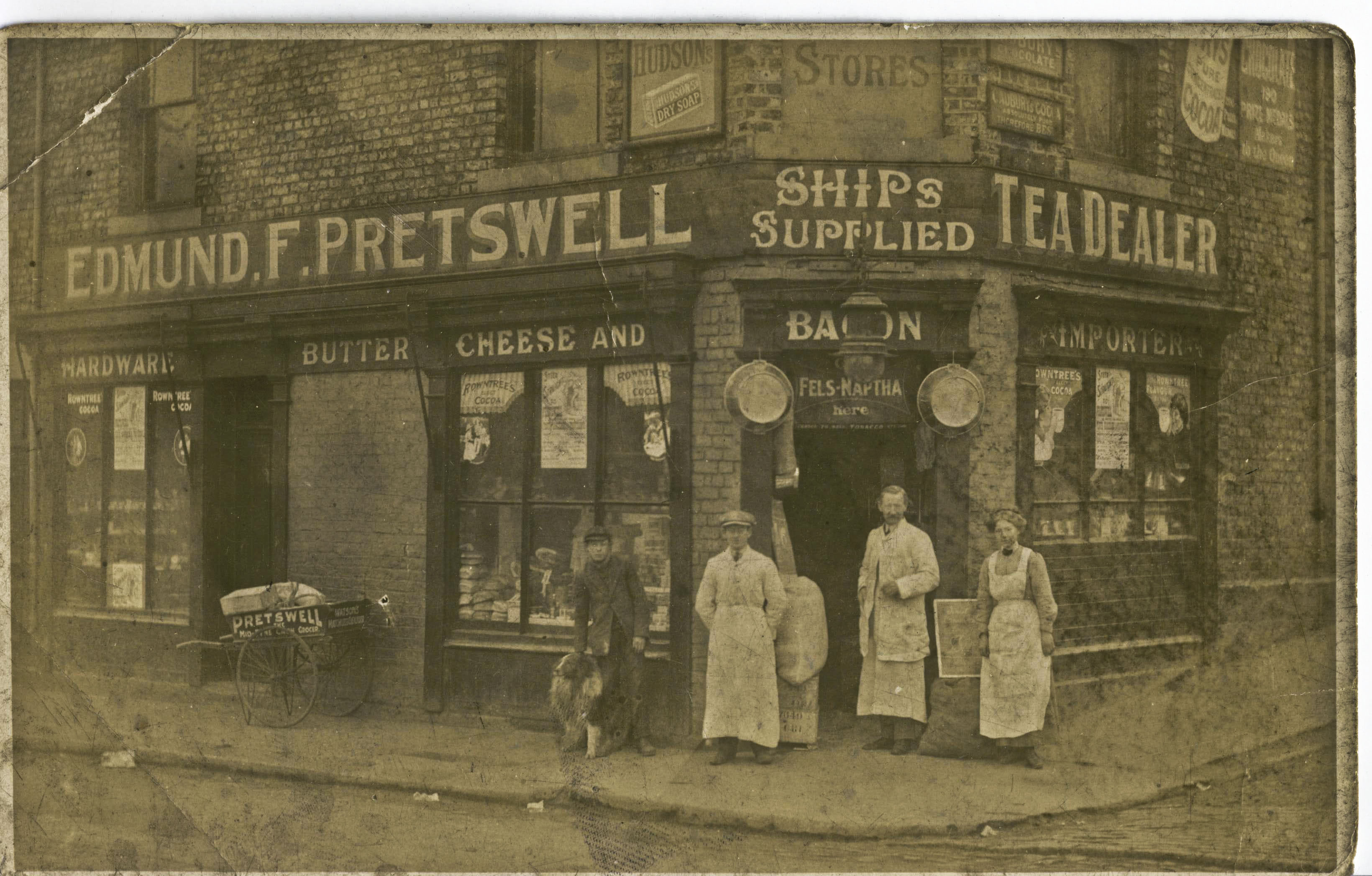 The first  Edmund Forbes Pretswell with members of his family outside his Willington Quay shop