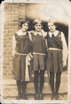 Olive (middle) & friends in Heaton High uniform, late 1920s