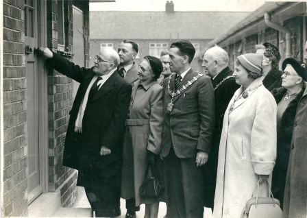 Frank Topping officially opening railway cottage in Topping Close, Hartlepool